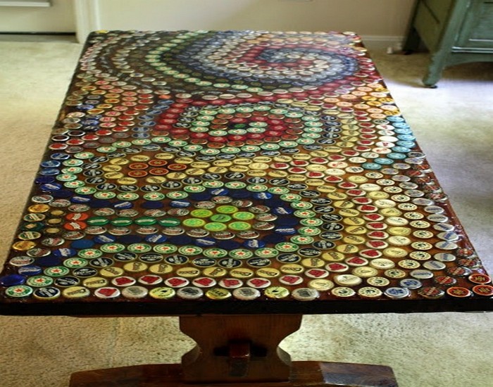 Recycled Bottle Top Caps Table Ideas