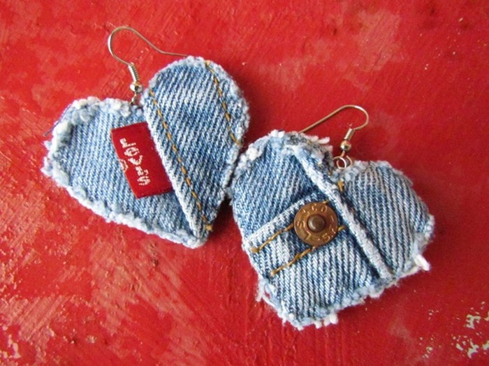 Upcycled Denim Heart Shape Earrings