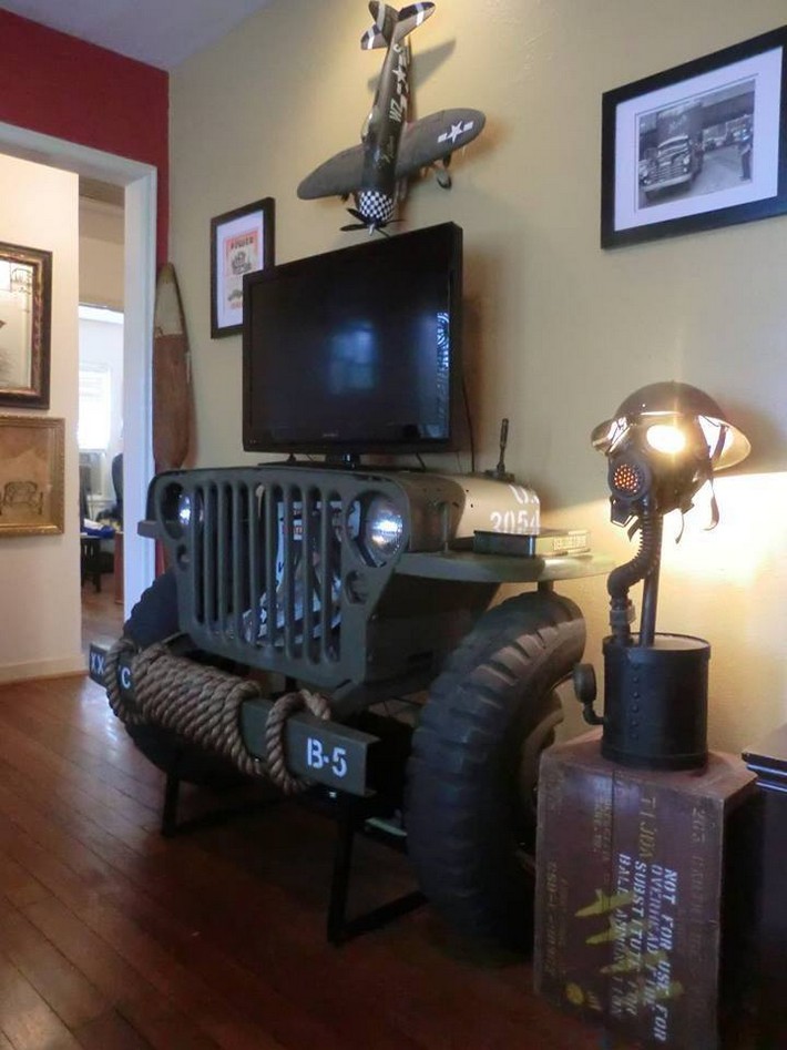 recycled automobile tv stand