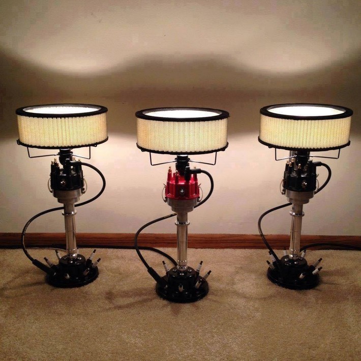 recycled car parts chandeliers