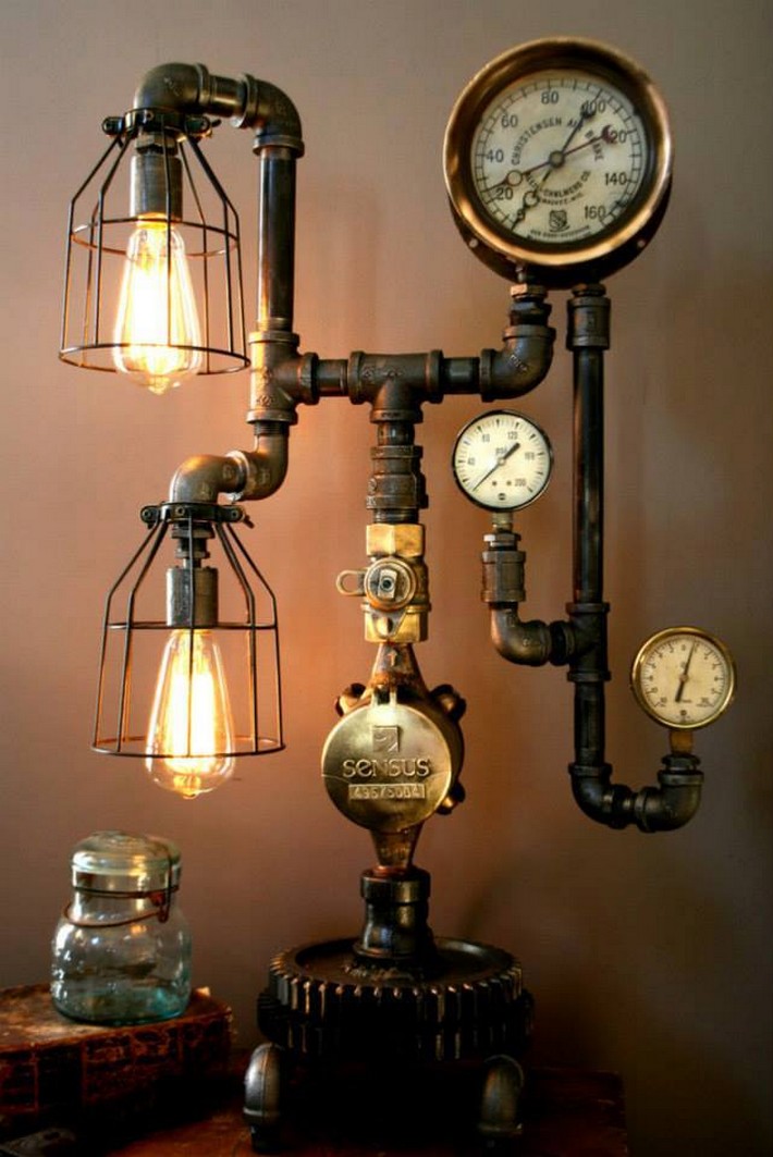 recycled industrial lamp art