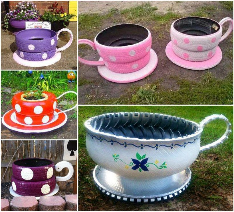 recycled tires garden cups