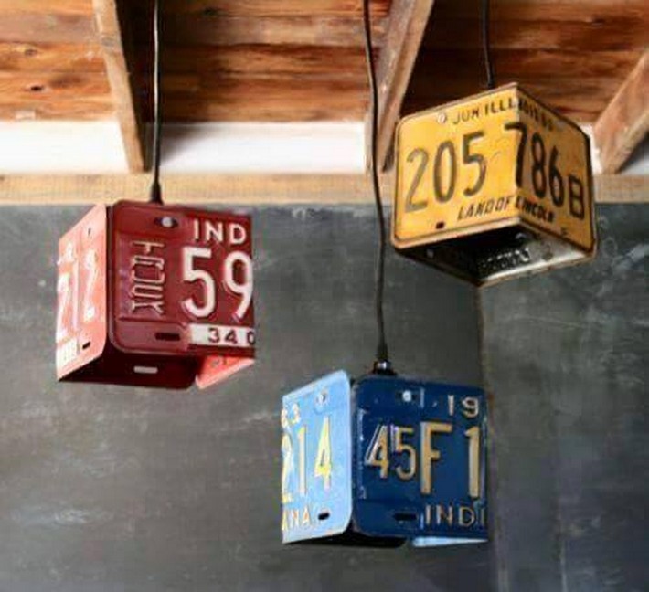 reused number plates chandeliers